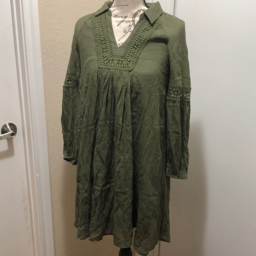 Olive Green Mini Tunic Dress- Long Sleeve 🆕